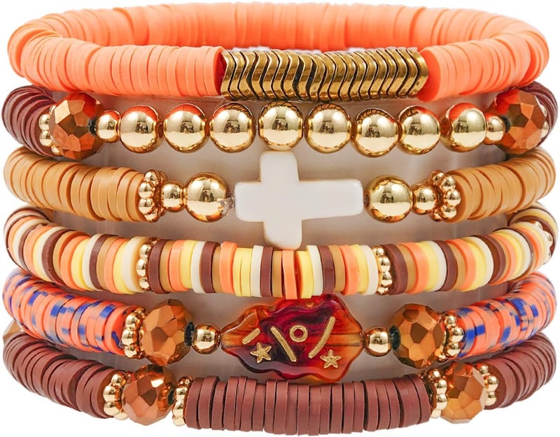 GOOJIDS Surfer Heishi Clay Bead Bracelets for Women Bohemian Stackable Gold Plated Beaded Stretch Bracelets Elastic Layering Friendship Bracelets Set Boho Jewelry - Image 1